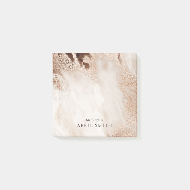 Elegant Guld Glitter Agate Marble Struktur Beige Post-it Block (Framsida)