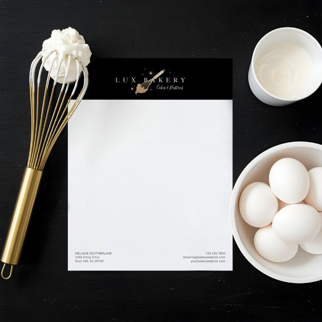 Elegant Guld Glitter Bakning Visp Brevpapper (Elegant Gold Glitter Bakery Whisk Letterhead)