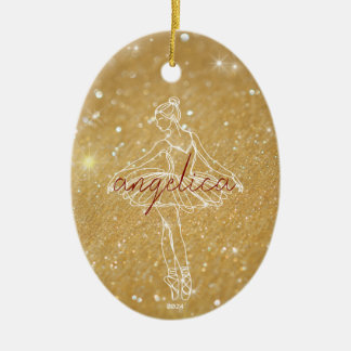 Elegant Guld Glitter Ballerina Dancer Julgransprydnad Keramik