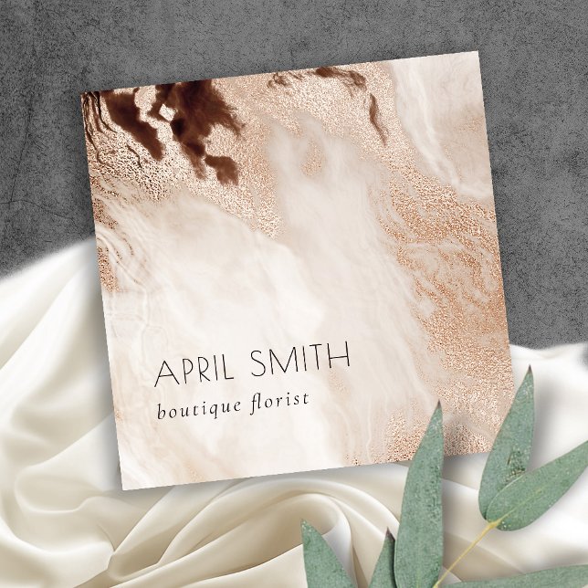 Elegant Guld Glitter Beige Marble Agate QR-kod Fyrkantigt Visitkort (Skapare uppladdad)