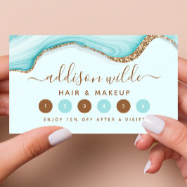 Elegant guld glitter blå marmor agat modern lojalitetskort