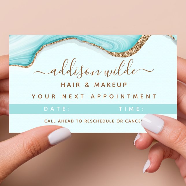 Elegant Guld Glitter Blå marmor Agate Tidsbeställning Kort (Skapare uppladdad)