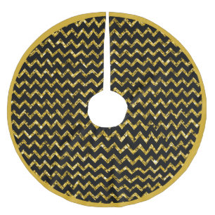 Elegant Guld Glitter Black Chevron Rand Gnistra Julgransmatta Borstad Polyester