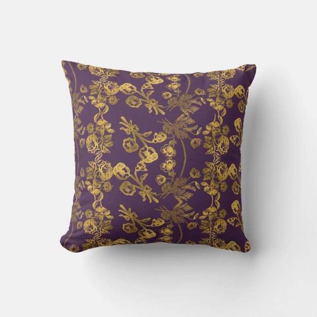 Elegant guld glitter blommig trädgårdsmönster kudde (Framsida)