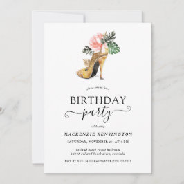 Elegant Guld Glitter Blommigt Guld Hel Birthag Inbjudningar