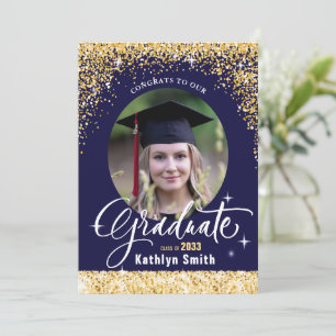 Elegant Guld Glitter Blue Photo Studentfest Inbjudningar
