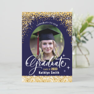 Elegant Guld Glitter Blue Photo Studentfest Inbjudningar