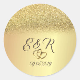 Elegant Guld Glitter Bokeh,Hearts Bröllop Runt Klistermärke