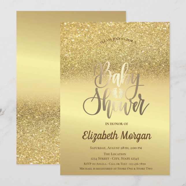 Elegant Guld Glitter bokeh Ombre Baby Shower Inbjudningar (Fram/baksida)