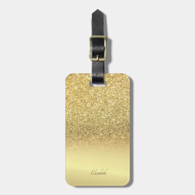 Elegant Guld Glitter Bokeh Ombre - Personlig Bagagebricka (Vertikal Framsida)