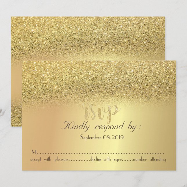 Elegant Guld Glitter Bokeh RSVP-kort Inbjudningar (Fram/baksida)
