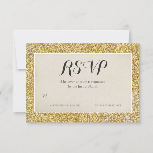 Elegant Guld Glitter Bröllop Svarskort OSA Kort (Framsida)
