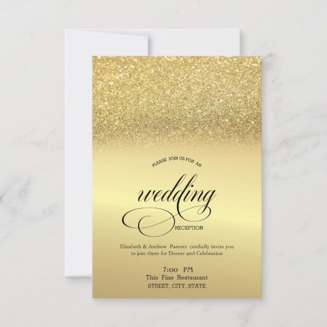 Elegant guld glitter bröllopsrepetition middag   inbjudningar (Framsida)