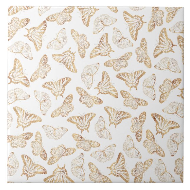Elegant Guld Glitter Butterfly Kakelplatta (Framsidan)