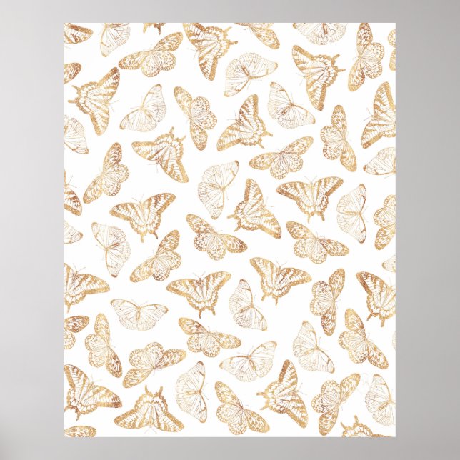Elegant Guld Glitter Butterfly Poster (Framsidan)