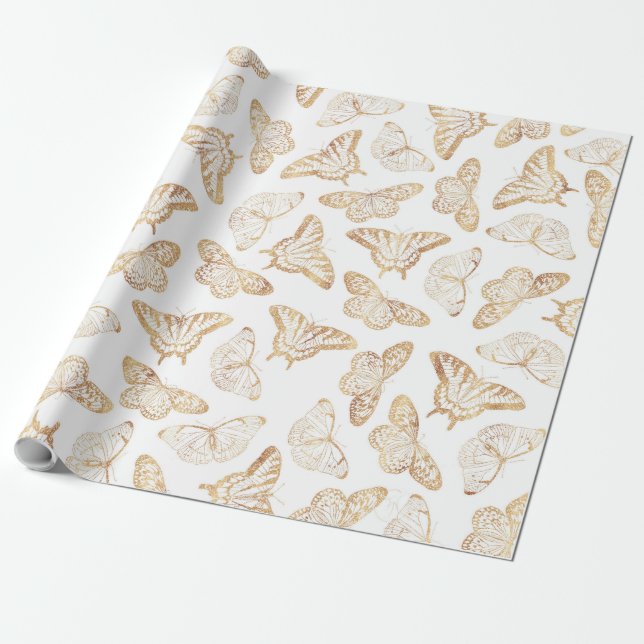 Elegant Guld Glitter Butterfly Presentpapper (Utrullad)