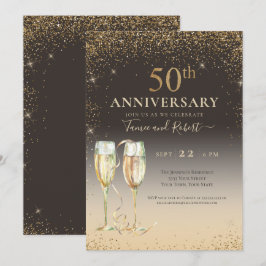 Elegant Guld Glitter Champagne 50-årsjubileum Inbjudningar