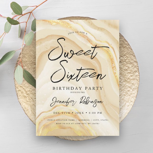 Elegant Guld Glitter Chic Marble Glam Sweet 16 Inbjudningar (Elegant Gold Glitter Chic Marble Glam Sweet 16 Invitation)
