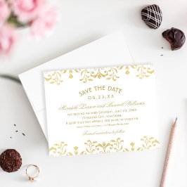 Elegant Guld Glitter Damask Bröllop Spara Datumet