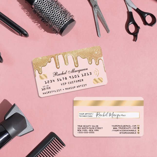 Elegant Guld Glitter Drives Rosa Kredit Visitkort (Skapare uppladdad)