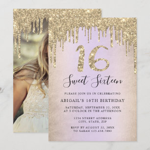 Elegant guld glitter droppar sweet sixteen-inv inbjudningar