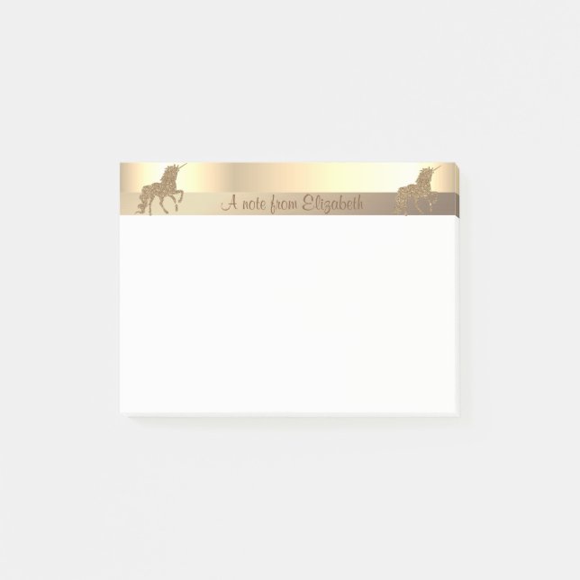 Elegant Guld Glitter Enhörning -Personlig Post-it Block (Framsida)