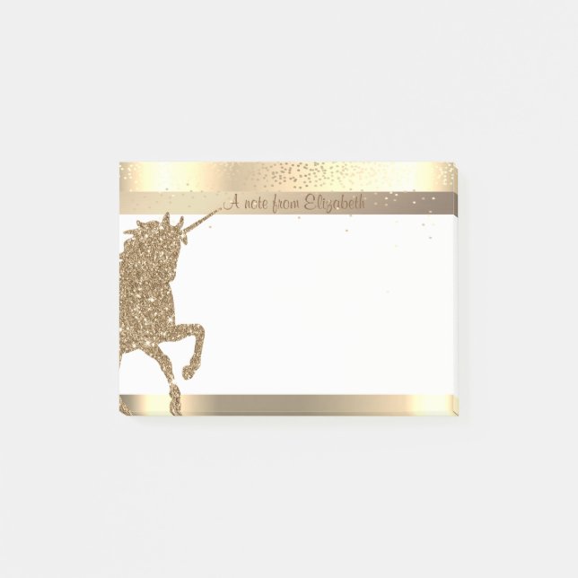 Elegant Guld Glitter Enhörning, Rand, Konfetti Post-it Block (Framsida)