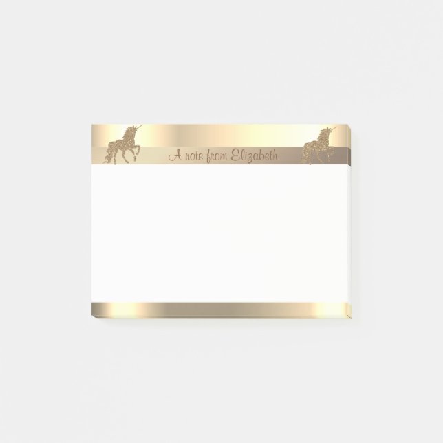 Elegant Guld Glitter Enhörning, Rand - Personlig Post-it Block (Framsida)