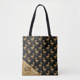 Elegant Guld Glitter Flamingo Mönstermonogrammat Tygkasse
