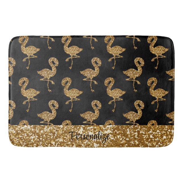 Elegant Guld Glitter Flamingo Pattern Gnistra Glam Badrumsmatta (Framsidan)