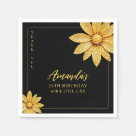Elegant Guld Glitter FLOSKT 16 Födelsedag Pappersservett
