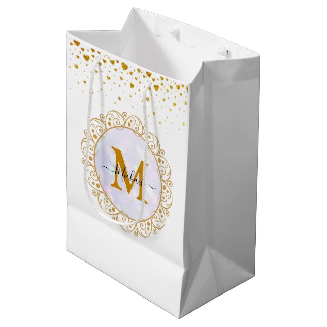 Elegant Guld Glitter Förbokstav & Namn (Framsidan Vinklad)