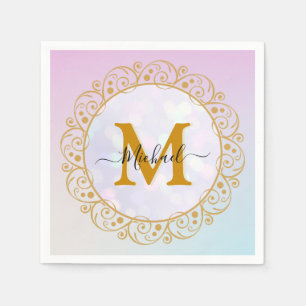 Elegant Guld Glitter Förbokstav & Namn Pappersservett