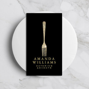 Elegant Guld Glitter Fork Catering Logotyp Black I Visitkort