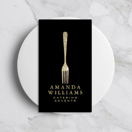 Elegant Guld Glitter Fork Catering Logotyp Black I Visitkort