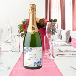 Elegant Guld Glitter Geometric Blue Blommigt Bröll