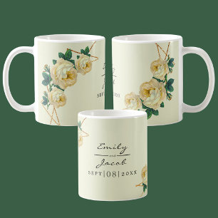 Elegant Guld Glitter Geometric Gult Blommigt Wed Kaffemugg