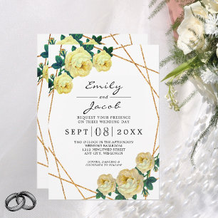 Elegant Guld Glitter Geometric Gult Blommigt Wed Meddelande