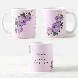 Elegant Guld Glitter Geometric Lila Blommigt Wed Kaffemugg