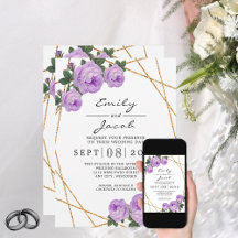 Elegant Guld Glitter Geometric Lila Blommigt Wed