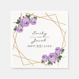 Elegant Guld Glitter Geometric Lila Blommigt Wed Pappersservett