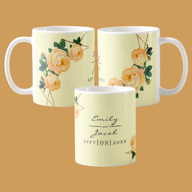 Elegant Guld Glitter Geometric Orange Blommigt Wed Kaffemugg (Elegant Gold Glitter Geometric Orange Floral Wed Coffee Mug)