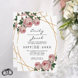 Elegant Guld Glitter Geometric Rosa Blommigt Bröll Meddelande