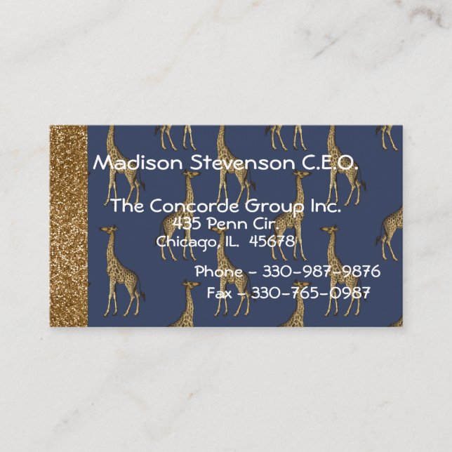 Elegant Guld Glitter Giraffe Snyggt Visitkort (Framsida)