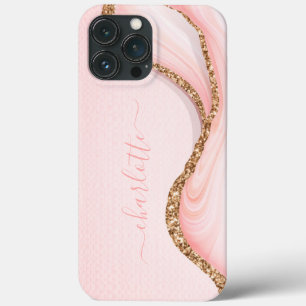 Elegant Guld Glitter Girly Glam Rosa Marble Namn