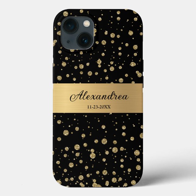 Elegant Guld Glitter Gnistra Black Personalize (Baksida)