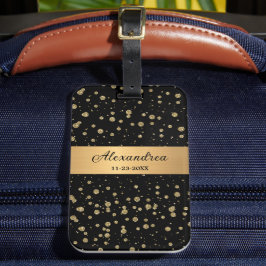 Elegant Guld Glitter Gnistra Black Personalize Bagagebricka