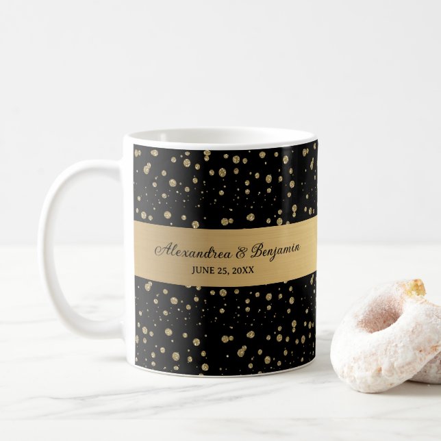 Elegant Guld Glitter Gnistra Bröllop personalisera Kaffemugg (Med munk)