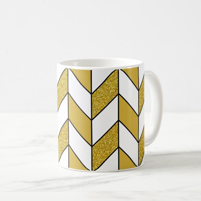 Elegant Guld Glitter Herringbone Chevron Mönster Kaffemugg (Framsida höger)