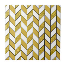 Elegant Guld Glitter Herringbone Chevron Mönster Kakelplatta